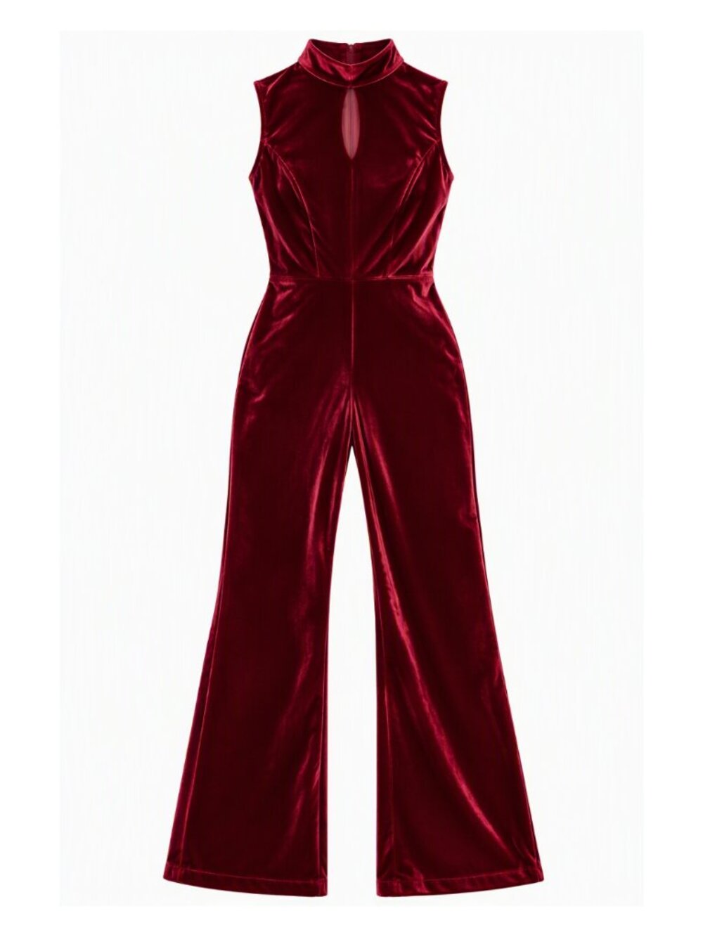 Burgundy Velvet Halter Wide-Leg Jumpsuit with Stretch Size 11